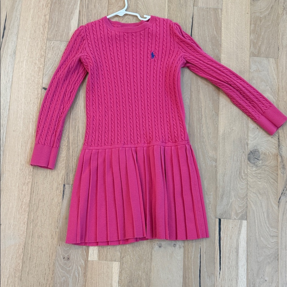 Ralph Lauren Hot Pink Cable Knit Pleated Dress
